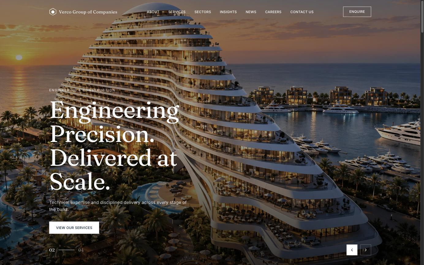 Construction and interior fit-out company website homepage