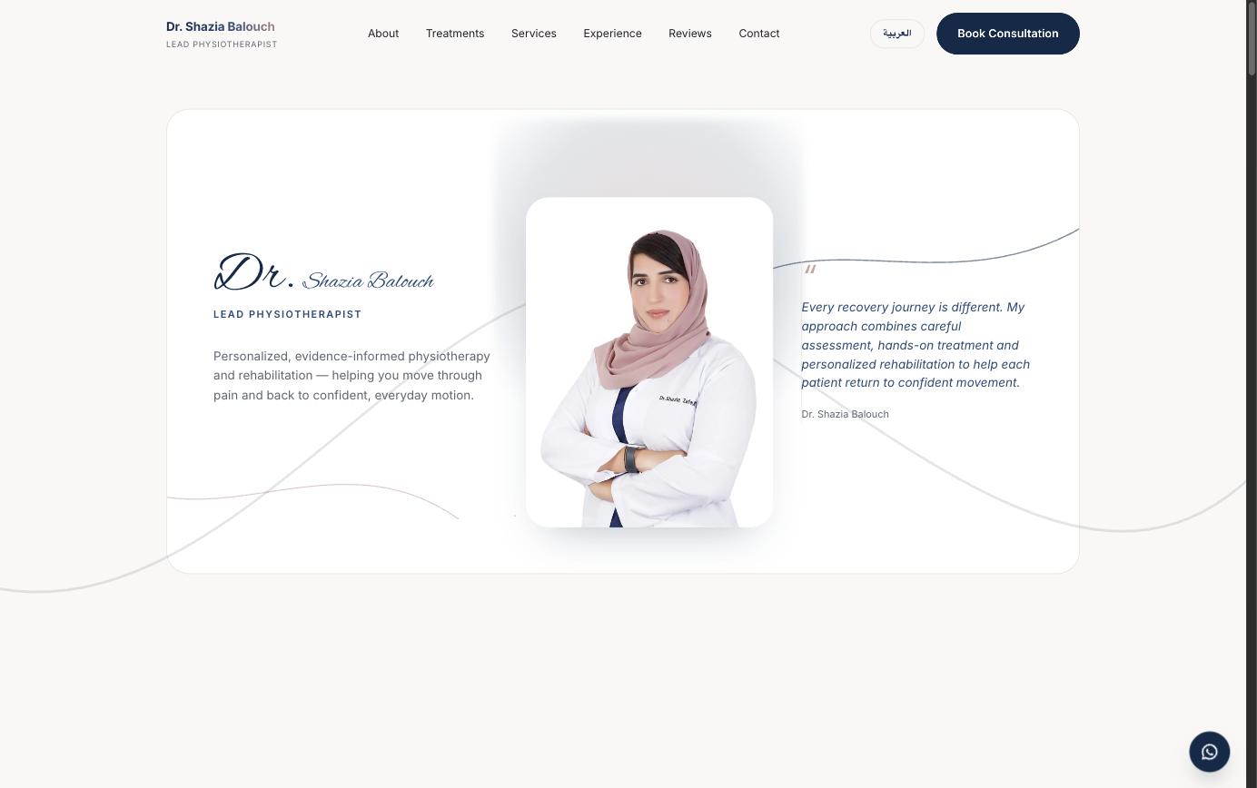 Physiotherapy practice website homepage, second project